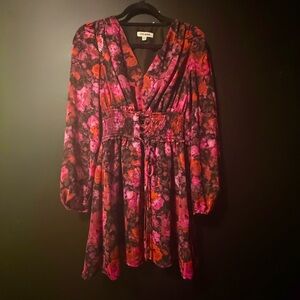 Steve Madden Floral Mini Dress - Pink, Red & Black